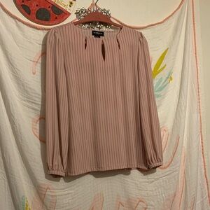 Liz Claiborne Career Ladies Keyhole Neck Long Sleeve Pink Striped Blouse 💝